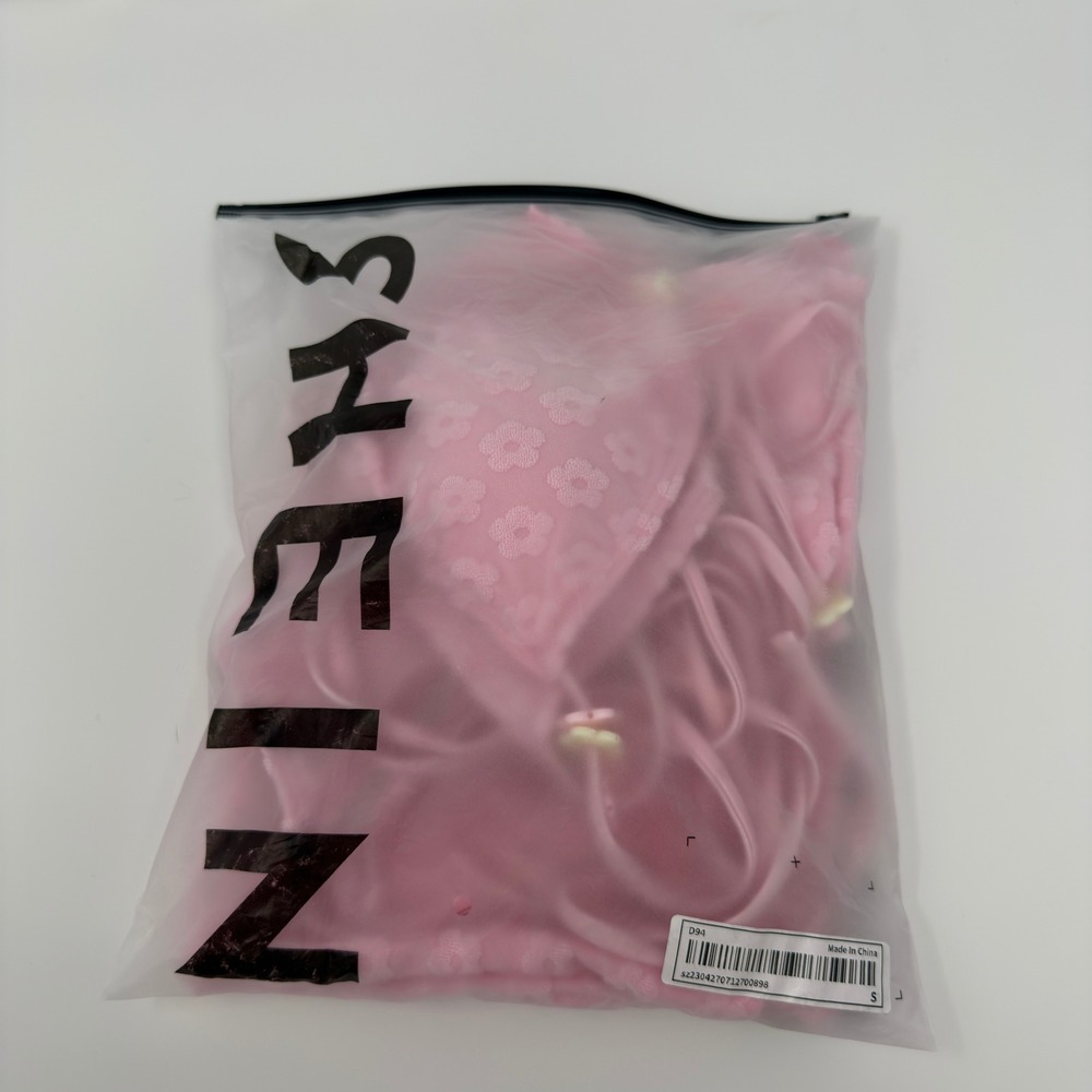 SHEIN Pink Floral Textured 3 Piece Bikini Set with Sarong Cover Up Small - Picture 8 of 8